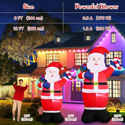 FRAMICS 8 FT Christmas Inflatable Santa Claus with Gift - Outdoor Decoration with LED Lights for Holiday Garden Lawn Party