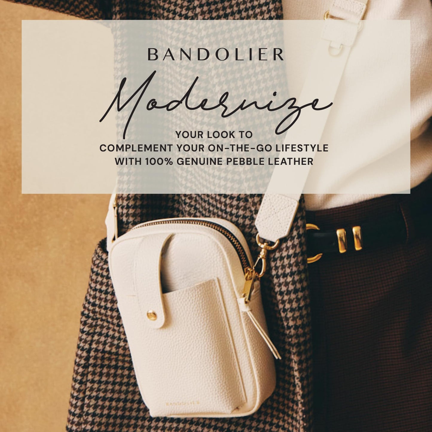 Bandolier Dillon Bag Crossbody | Stylish Pebble Leather Bag | Adjustable Strap, Exterior Slip Pocket | Small Bags for Women