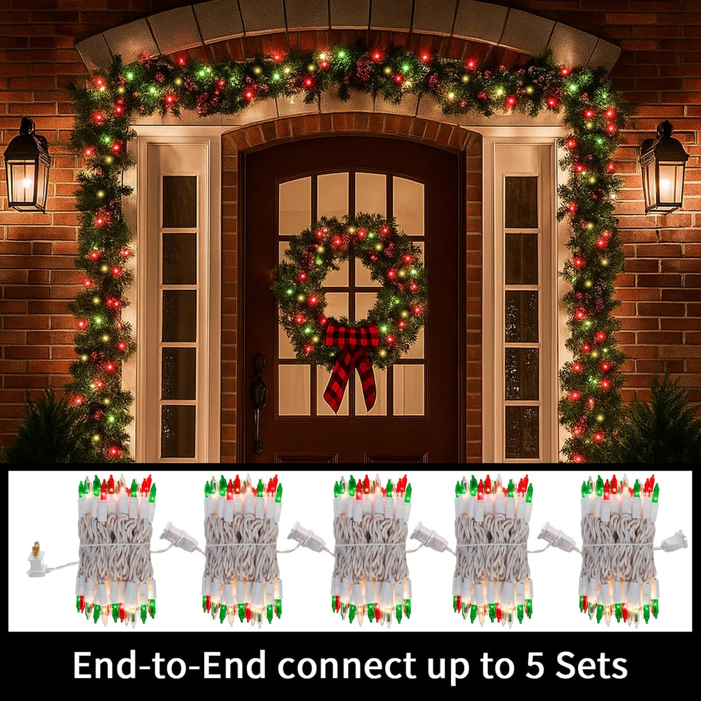 LAMPHOME Super-Bright Extendable Red Green Clear Christmas Lights Decoration 100Lights 19.6ft UL Certified Mini Bulb String Lights for Outdoor Christmas Tree Garden Patio Wedding Decor
