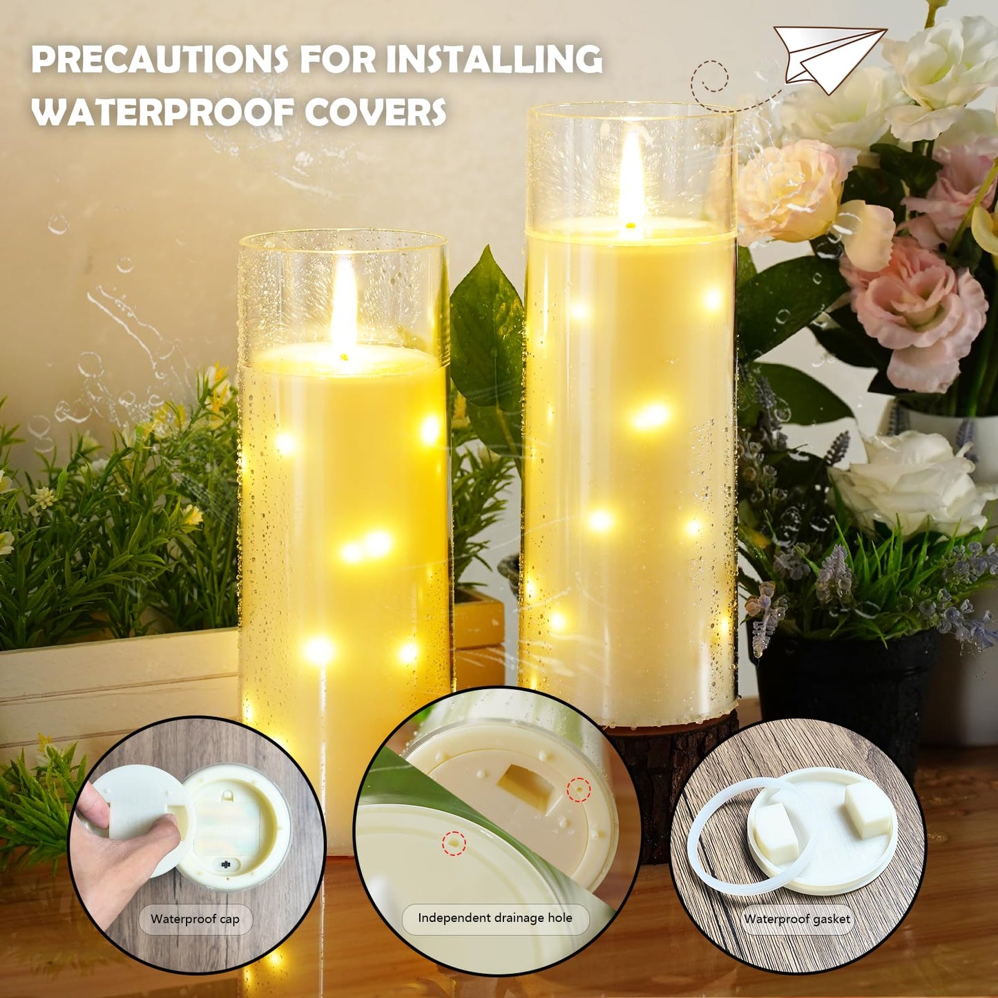 kakoya 11" x 4" Large Outdoor Waterproof Flameless LED Candles with Remote and Timer,Acrylic Pillar Candles Battery Operated with Embedded Star String for Porch,Patio,Outdoor Decor,Set of 2(Ivory)