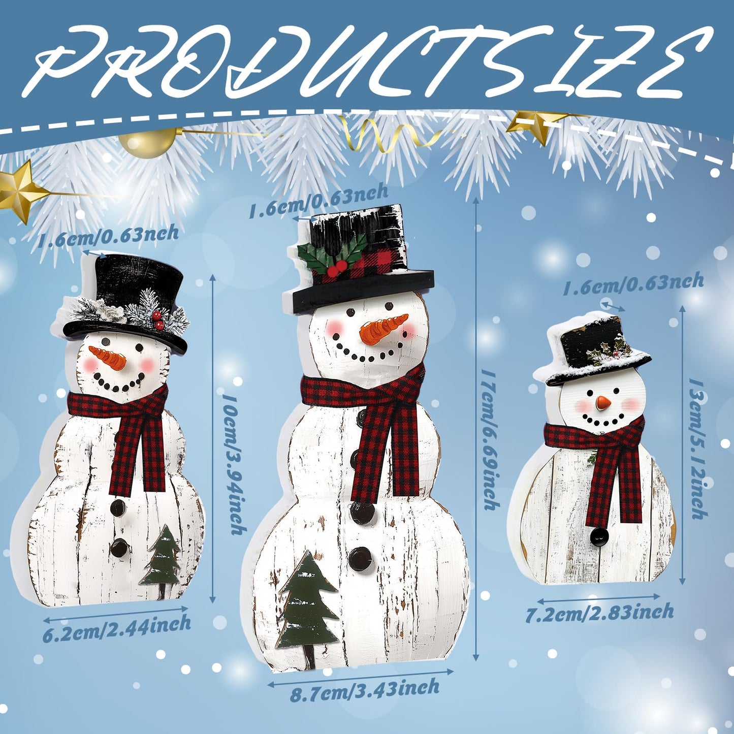 Barydat 3 Pack 3 Pcs Christmas Table Decorations Wooden Snowman Centerpieces Table Sign Tiered Tray Desktop Xmas Decoration for Indoor Home Kitchen Gifts Party (Christmas Tree Snowman)
