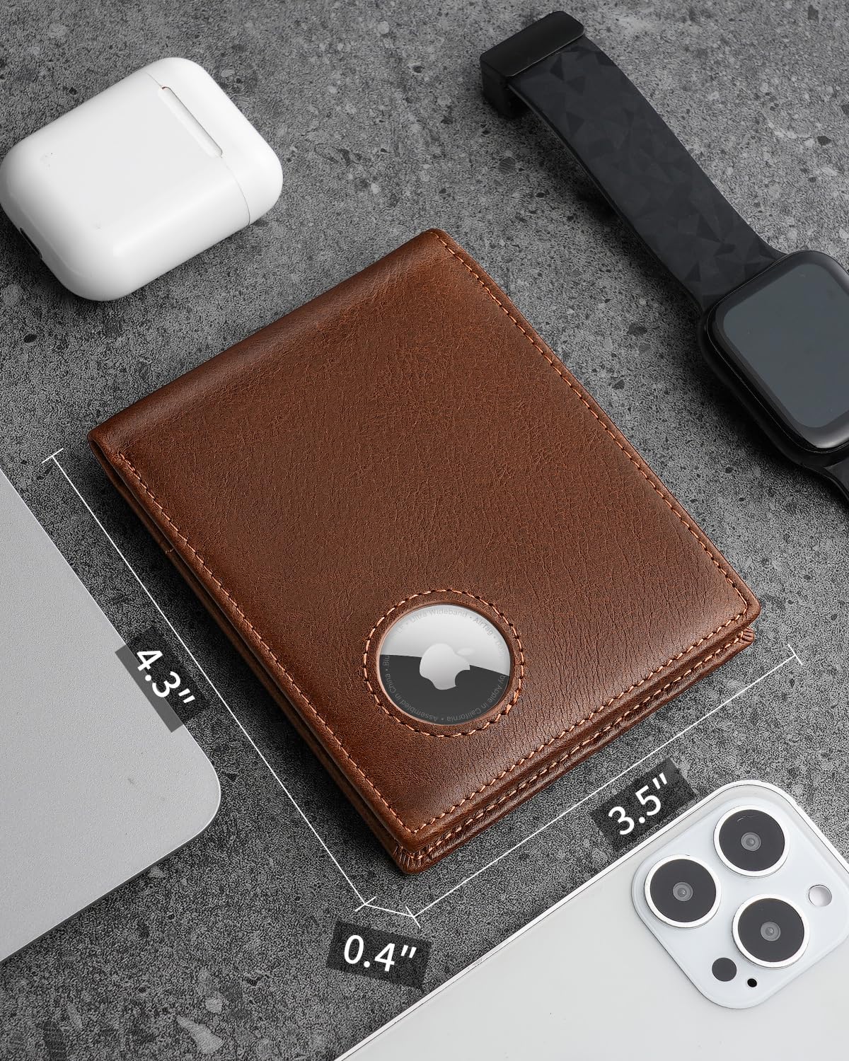 Mens Wallet with AirTag holder,Genuine Leather Bifold Wallets for Men RFID Blocking With 2 ID Window and 12 Cards Holders Gift Box (Coffee Brown)