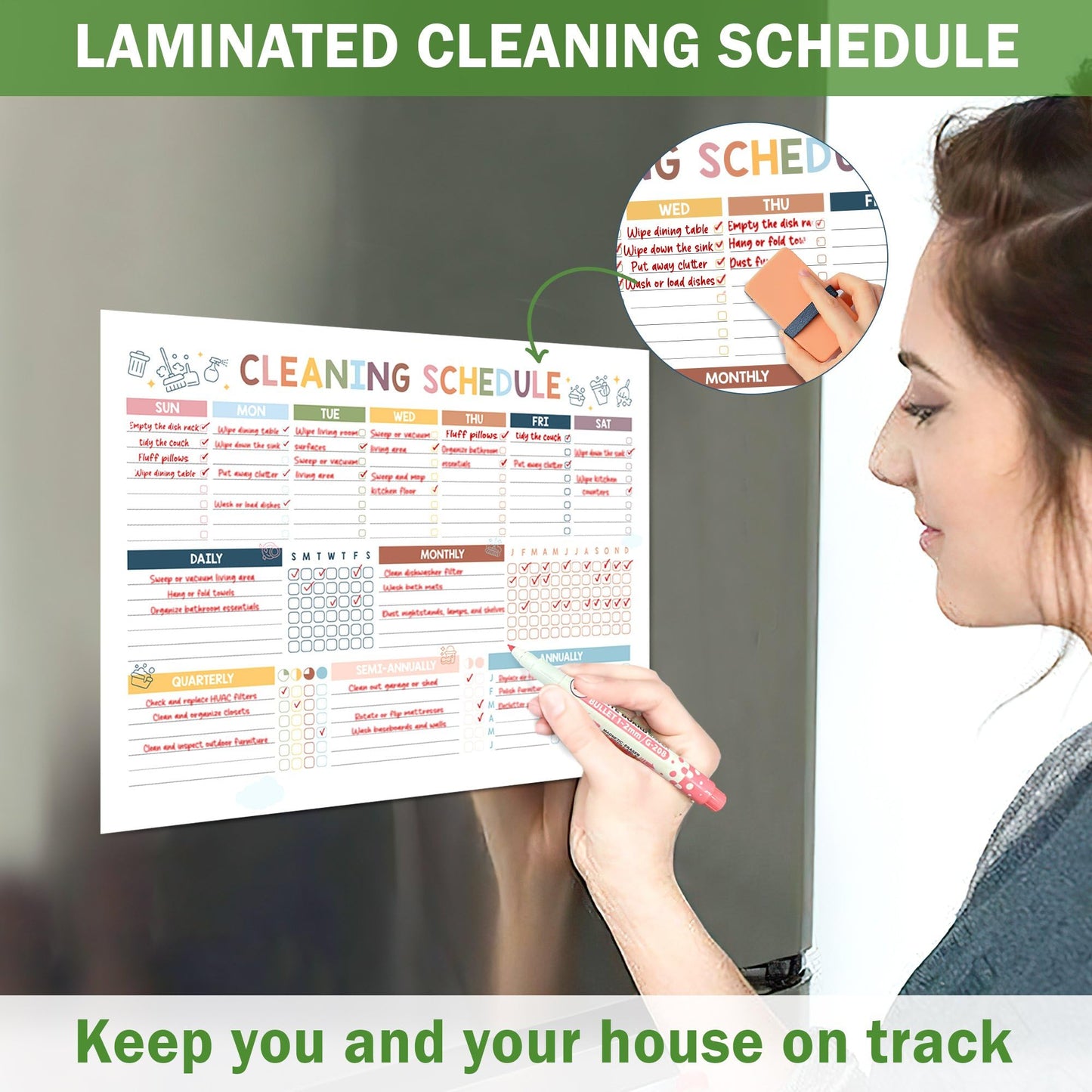 BLOOMOST ADHD Cleaning Planner - Cleaning Schedule and Checklist Organizer for Adults and Teens - Daily, Weekly & Monthly Household Cleaning Checklist for ADHD Minds - Stress-Free Housework