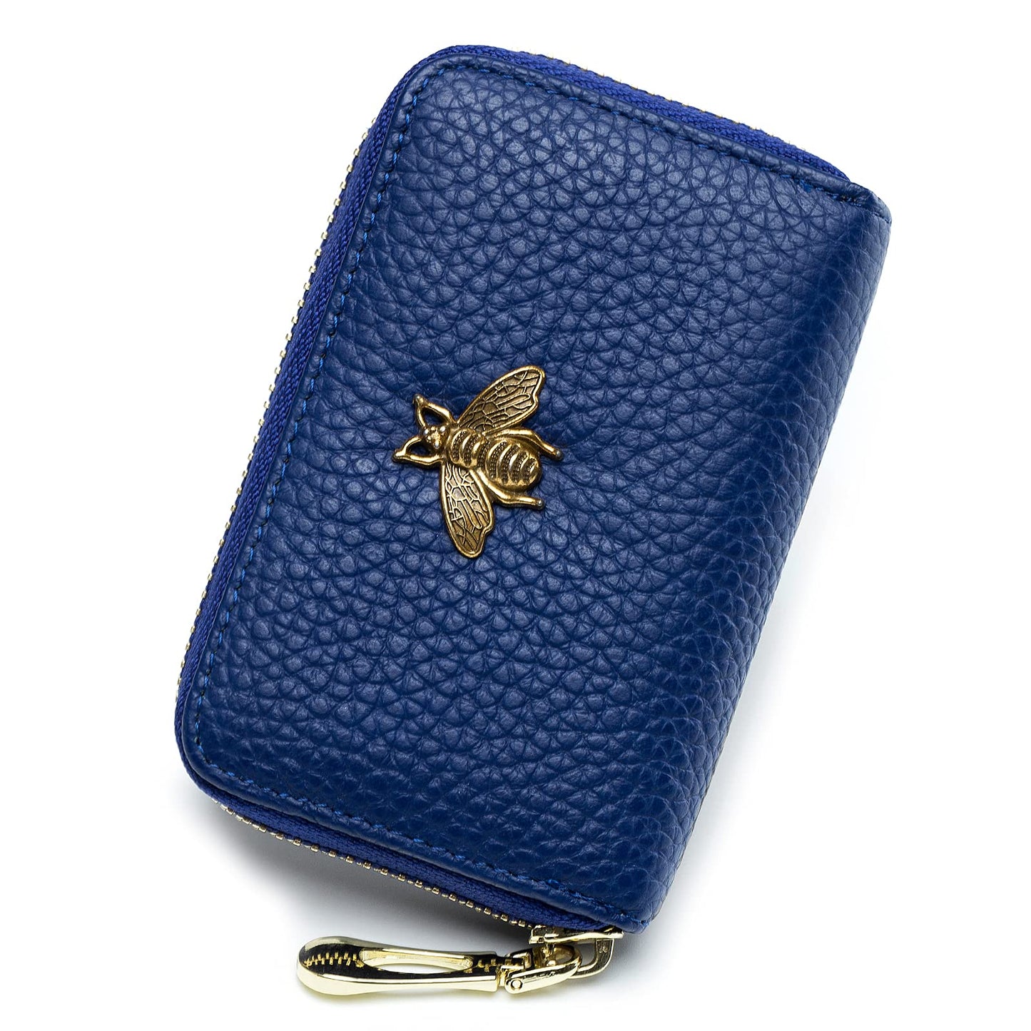 imeetu RFID Credit Card Holder, Small Leather Zipper Card Case Wallet for Women (Lite,Cobalt Blue)
