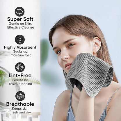 Microfiber Waffle Face Towels, 4 Pieces, Fast Drying, Lint Free 430 GSM