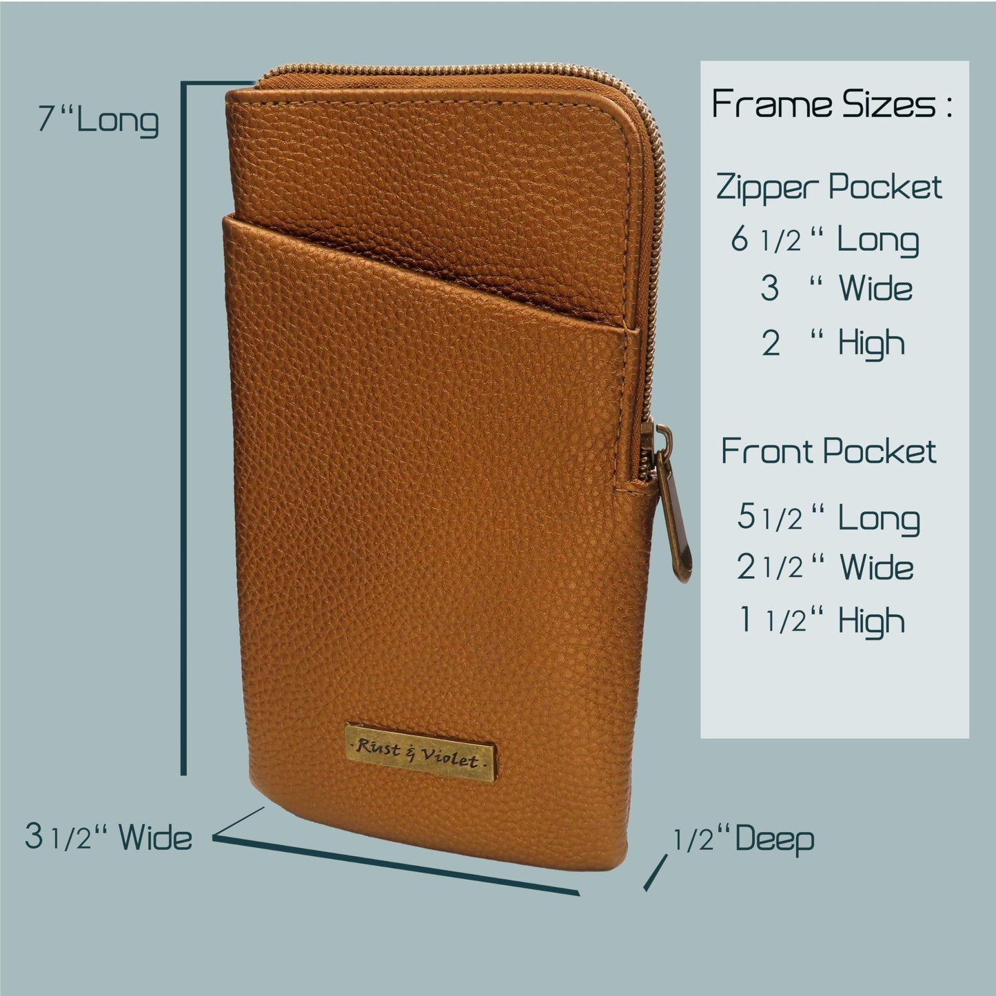 Double Eyeglass Case | Semi Soft Faux Leather Zipper Glasses Pouch - Chic Dual Durable Sunglass Case (IP128 Bronze)
