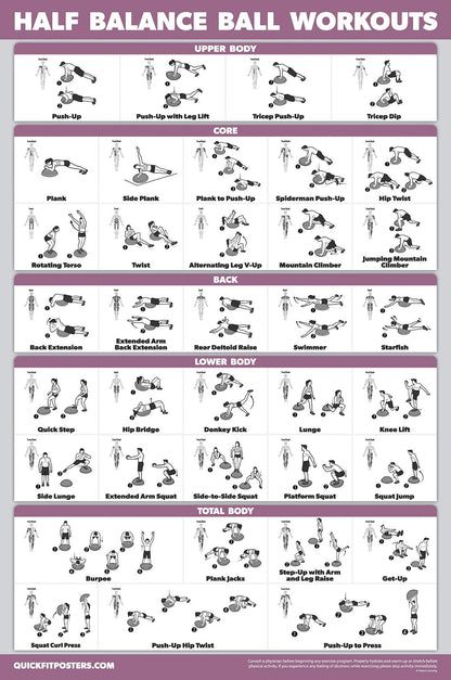 Palace Learning Half Balance Ball Workout Poster - Exercise Chart (LAMINATED, 18" x 24")