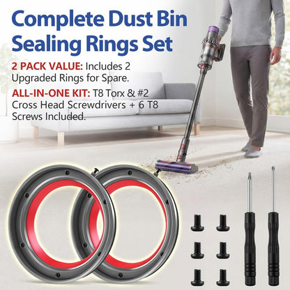 Saillong 2 Pack Upgraded Dust Bin Sealing Rings Compatible with Dyson V11 V15 Gen5 SV14 SV15 SV22, Bin Sealing Ring Assembly with Screwdrivers and Screws, Vacuum Cleaner Canister Replacement Parts