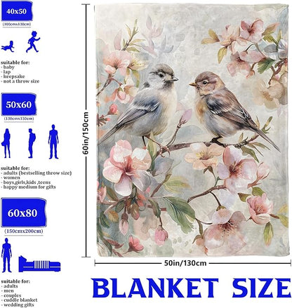 Bluebird Blossom Throw Blanket for Boys Girls Kids Adults Women, Fuzzy Warm Soft Cozy Flannel Blankets Gifts for Bedroom, Couch, Travel, Home Decor 40x50 in