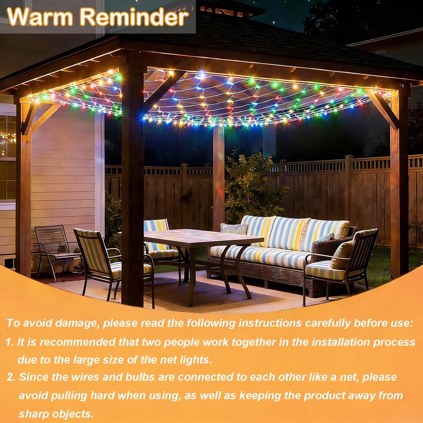 Lovelite 13ft x 13ft Net Lights Outdoor, 400LED Large Gazebo Lights 8 Modes Timer, Waterproof Connectable Christmas Mesh Light Clear Wire for Bushes Patio Pergolas Garden Holiday Party - Mulicolor
