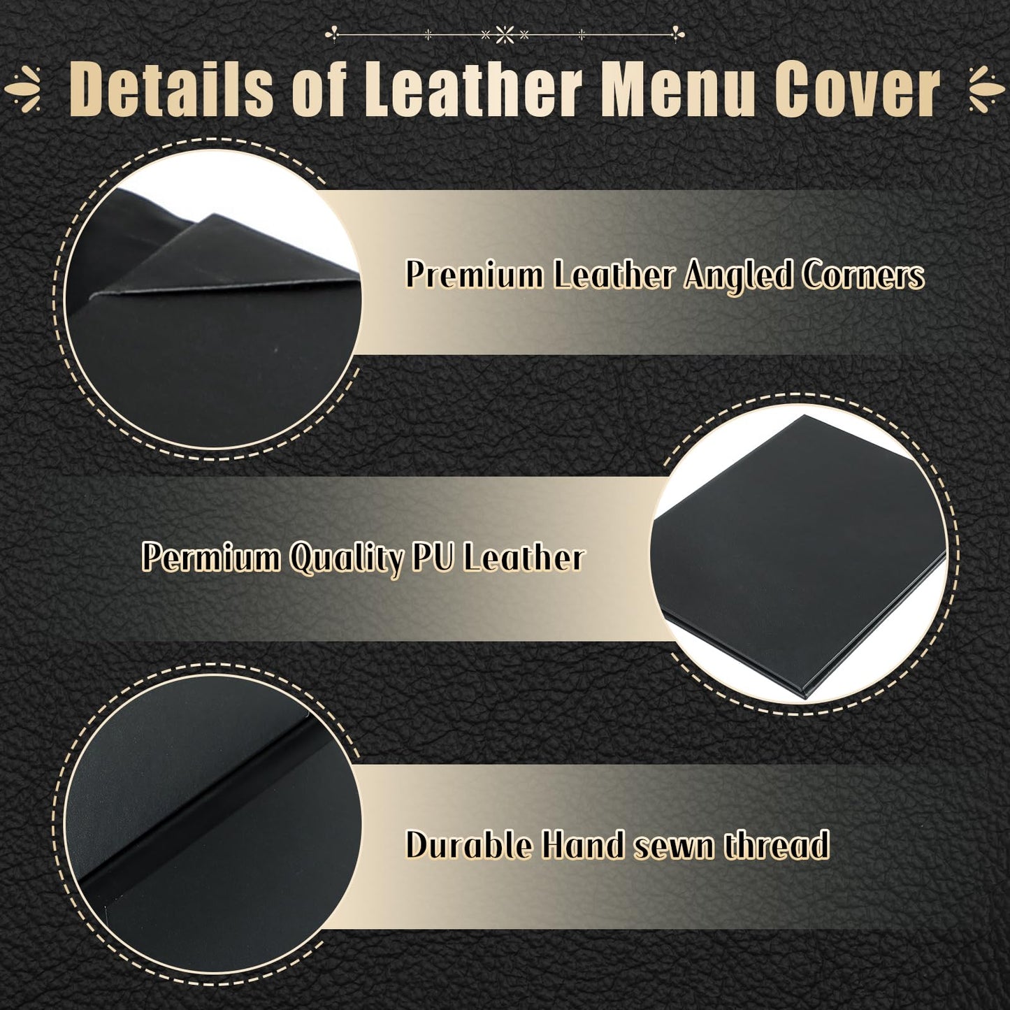 FLKQC Restaurant Menu Covers Holders 8.5 X 11, 10 Pack Synthetic Leather Menu Holder Covers Book Style with Angled Corners Black for Wine List, Certificate Organizer Diploma Holder (2 Page 2 View)