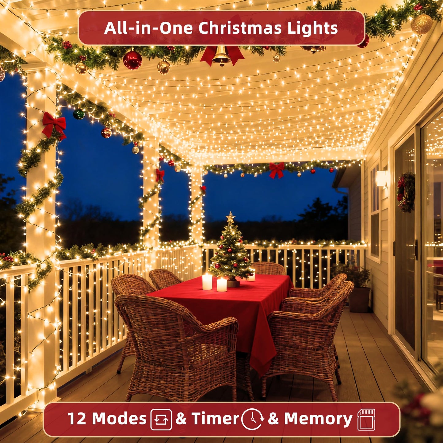 470FT Christmas Lights Outdoor,1500 LED Christmas Tree Decoration Lights with 12 Modes & Timer Memory, Dimmable Plug In Waterproof LED Xmas Light for Yard Trees Halloween Party Holiday Warm White