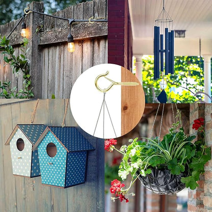24 PCS Q-Hanger Hooks, Screw Hooks for Outdoor String Lights, Safety Buckle Design Cup Eye Hook for Hanging Christmas Lights, Plants, Mounted on Wall Ceiling, Include 1 Wing Nut Driver, Gold