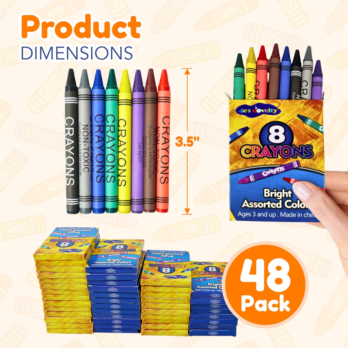 4E's Novelty 48 Boxes of 8-Packs Bulk Crayons for Kids, Classroom Crayons Bulk Teachers Supplies, School Supplies, Restaurants, Birthday Party Favors Non-Toxic (48 of 8-Packs)