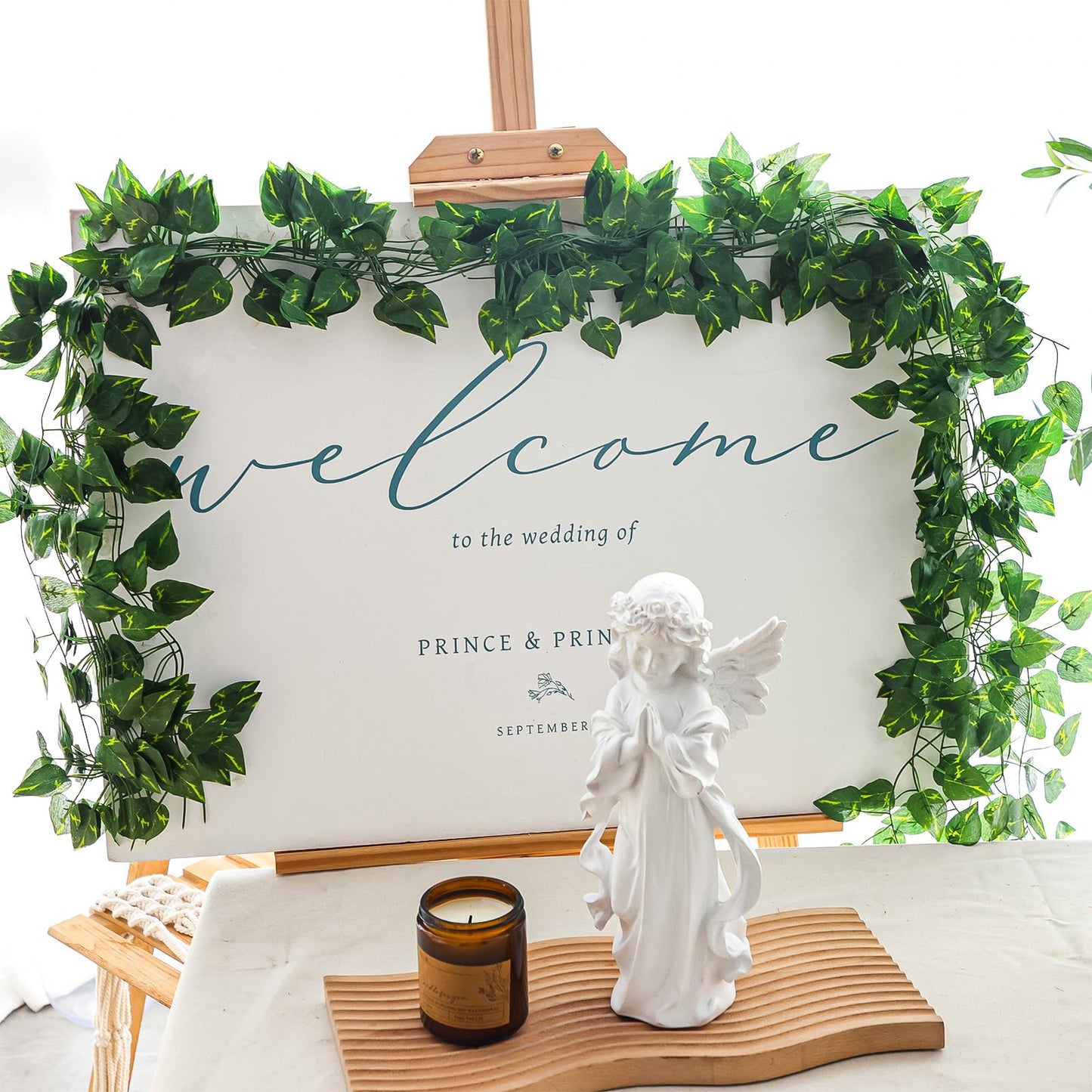 CEWOR 48 Pack 7 Feet Artificial Ivy Garlands, Fake Vines Greenery Hanging Plants Green Leaves Backdrop for Room Bedroom Wall Decor, Jungle Themed Party Wedding Decorations