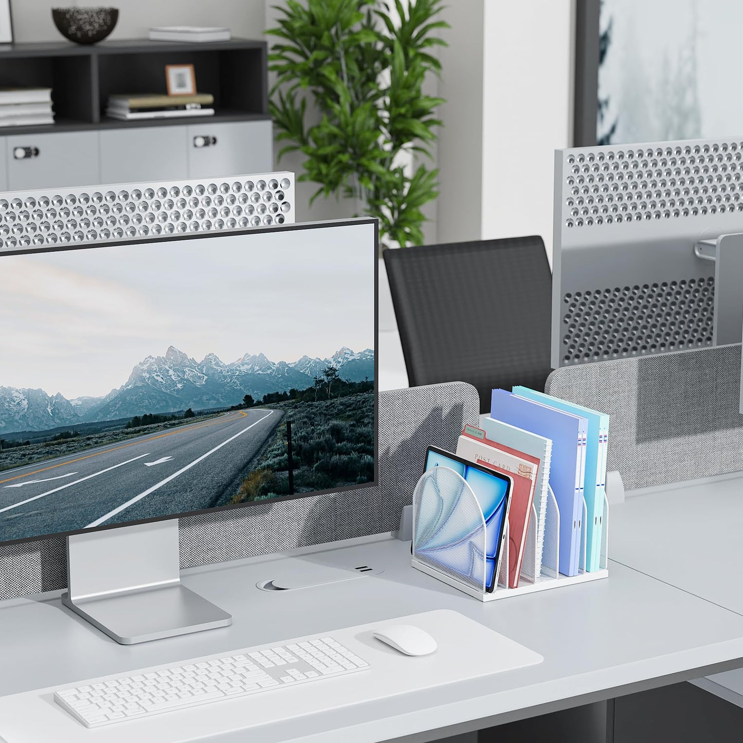 gianotter Desktop File Organizer, Desk Organizer with 5 Compartments, Paper Organizer for Desk, Workspace Organizers for Office Supplies (White, Upright Style)