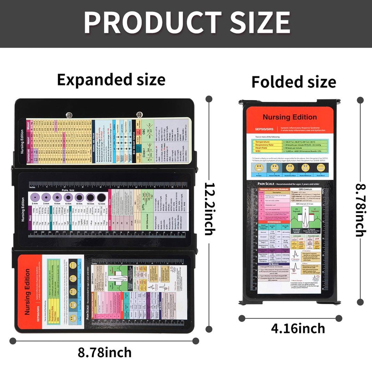 Rokolo Foldable Aluminum Nursing Clipboard with Cheat Sheets - Black (Letter Size, 30 Sheet Capacity)