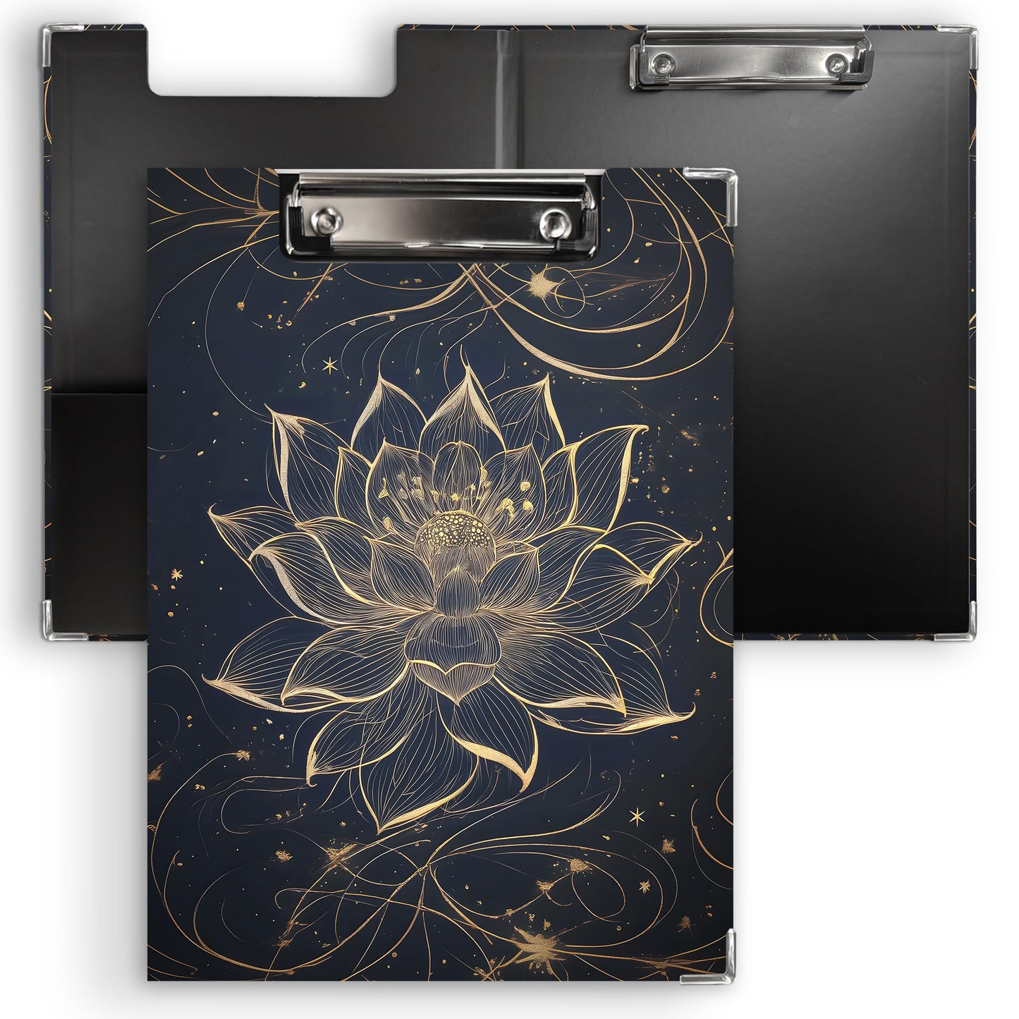 KU-DaYi Lotus Floral Clipboard Padfolio with Storage Pocket, Meditation Spiritual Lotus Flower Low Profile Clip Boards for Nurse Office Classroom, 12.4 x 9.25 in