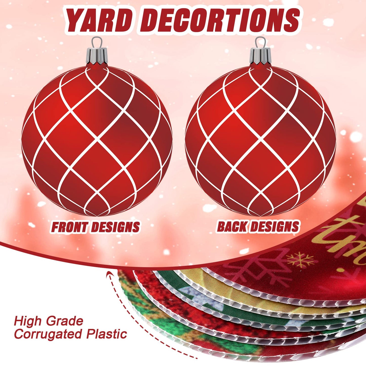 Rtteri 30 Pcs Large Christmas Ball Shape Ornaments for Outdoor 4.9 Inch Double Sided Plastic Christmas Hanging Ornaments Balls for Xmas Tree Indoor Outdoor Porch Yard Supplies