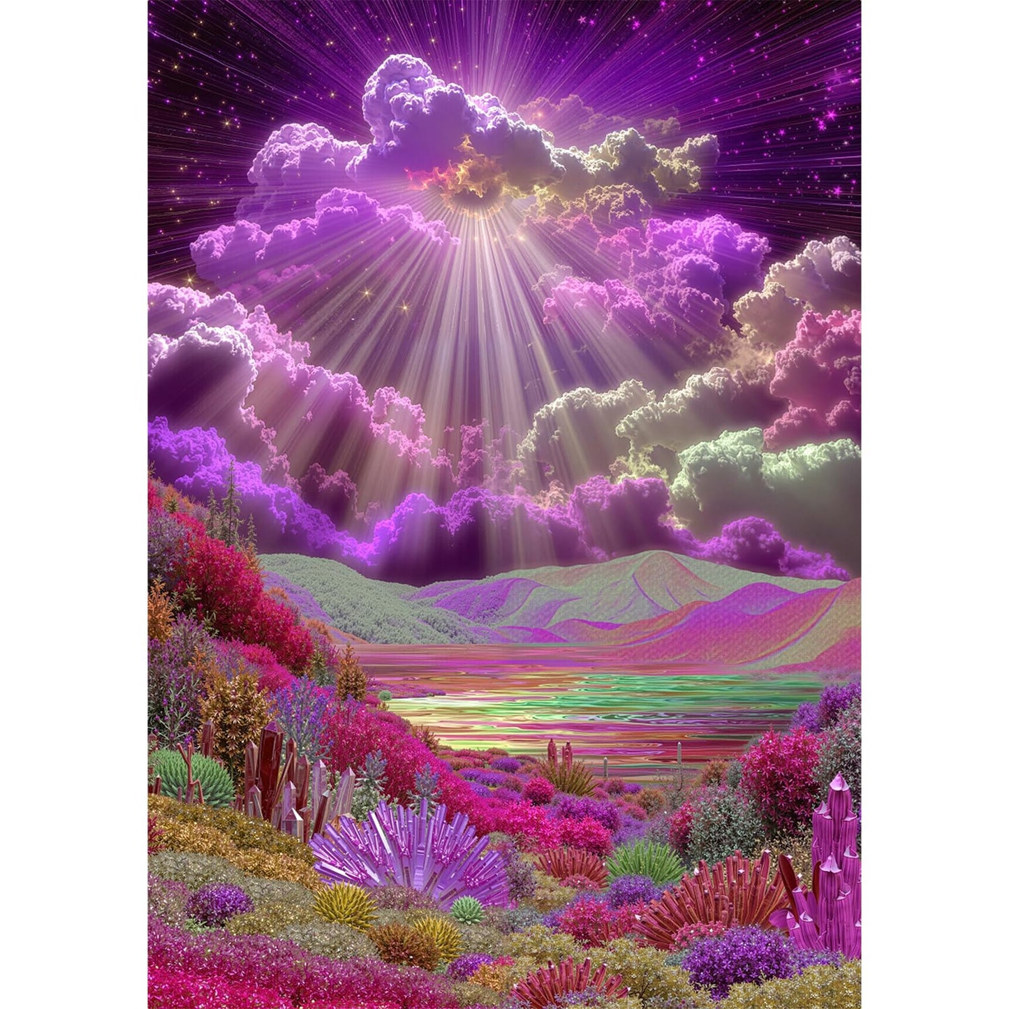 1000 Piece Jigsaw Puzzle, Magical Purple Crystal Fantasy Landscape