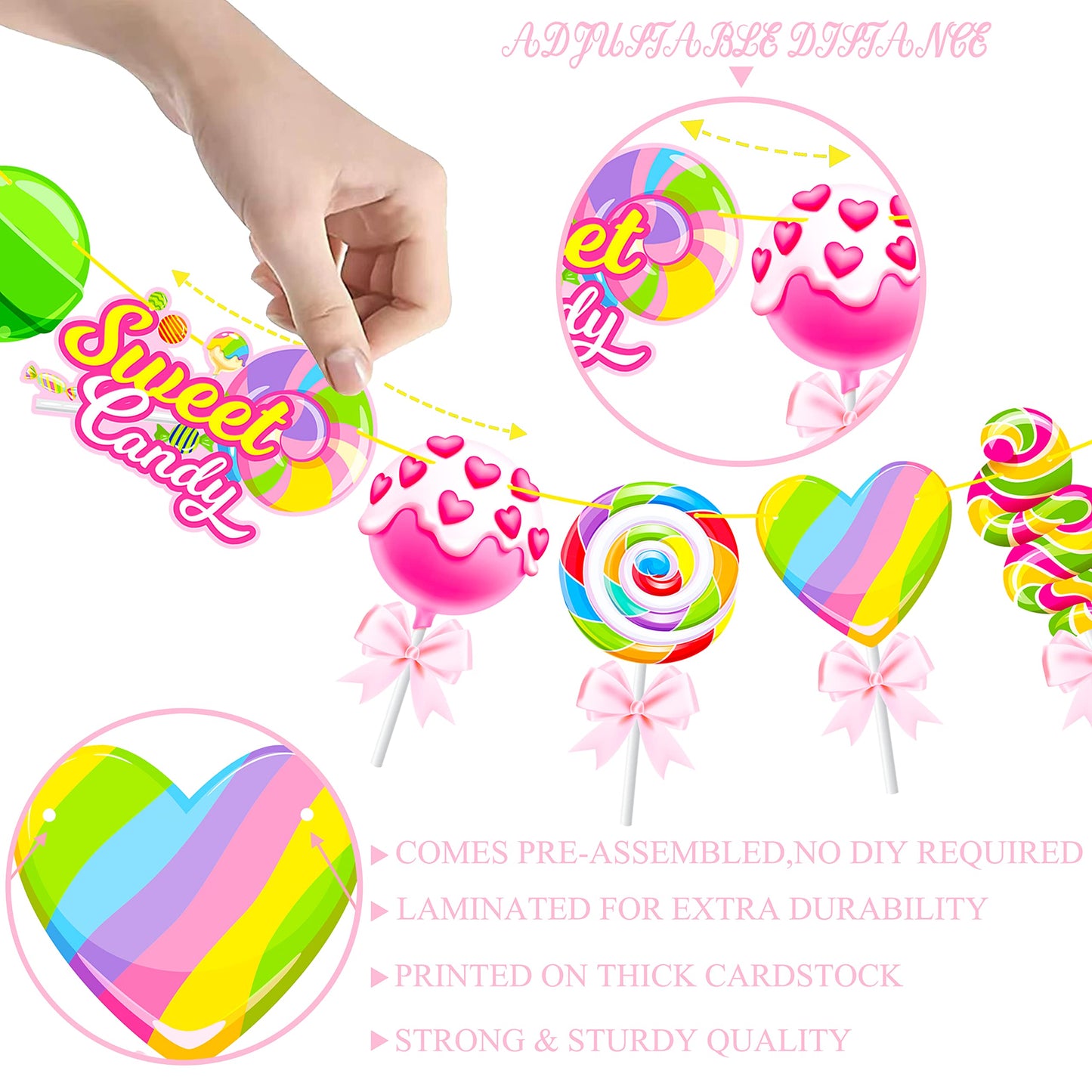 Candy Party Banners 2Pcs Candy Birthday Party Cutout Banners Lollipop Party Decorations for Candyland Baby Shower Supplies