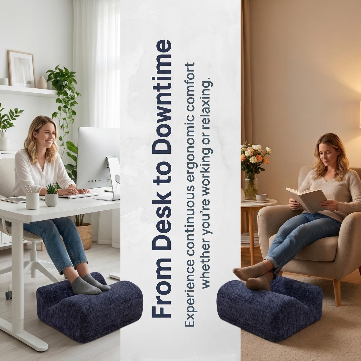 ZXMCJD Ergonomic FootstoolTwo-Way Tilt Design with Heel & Arch SupportWide Non-Slip Foam Footrest with 3-Point Support, Removable Washable Cover for Office/Home, for Prolonged Sitting & Under-Desk Use