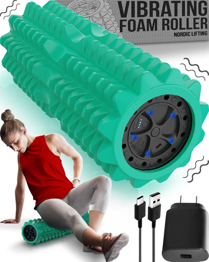 Nordic Lifting Vibrating Foam Roller w/ 5-Speed Vibration – High-Density EVA Foam for Deep Tissue Massage, Relaxation & Mobility Support – Green