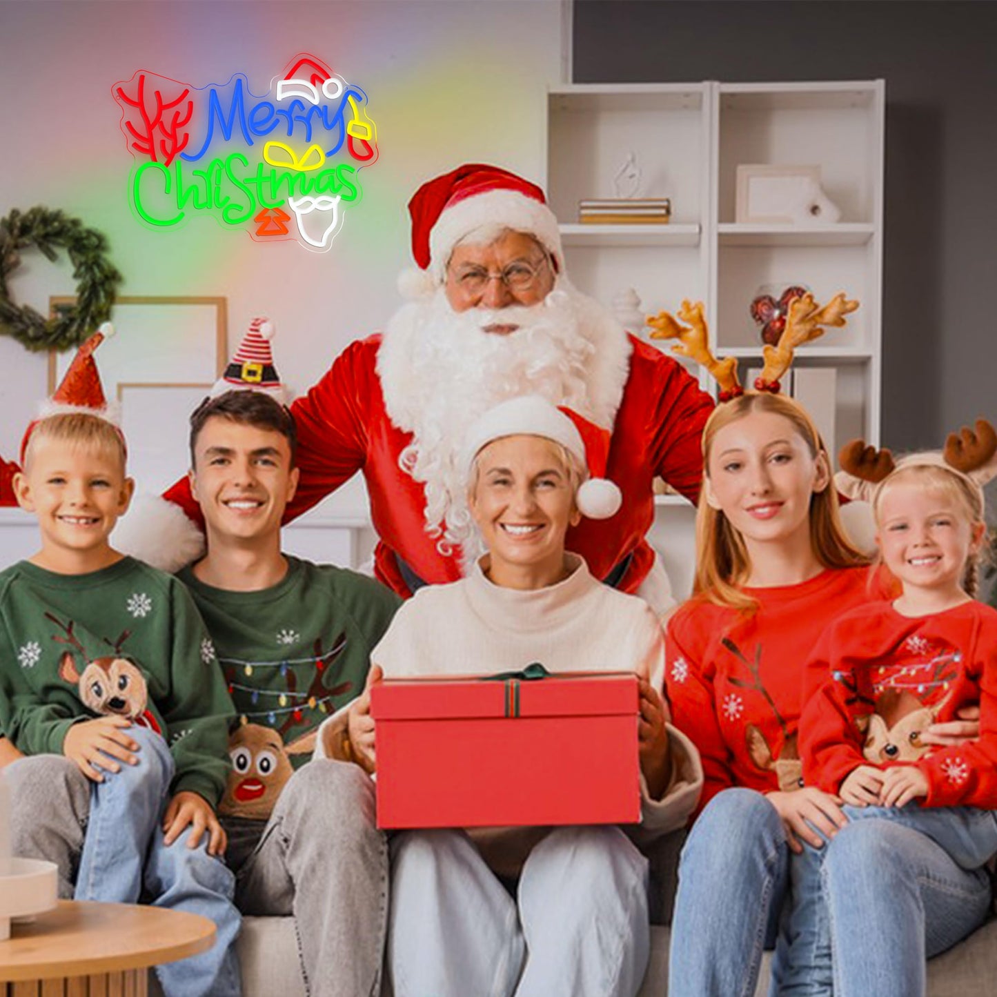 LISIGNVE Merry Christmas Neon Sign with Santa Hat Dimmable USB Powered Led Christmas Tree Stocking Light UP Sign for Home Bar Window New Year Party(16.5 * 12.4 In)
