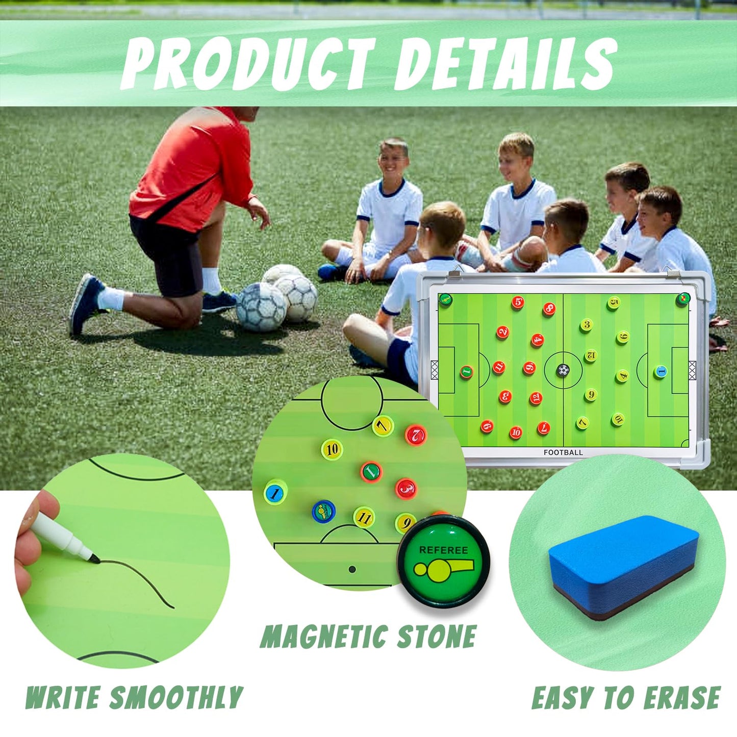 Pure Vie Magnetic Soccer Coaching Tactics Board, Portable Soccer Clipboard for Coaches Soccer Dry Erase Whiteboard Strategy Tactical Blackboard Football Coach Board with Player Markers, Pen and Eraser
