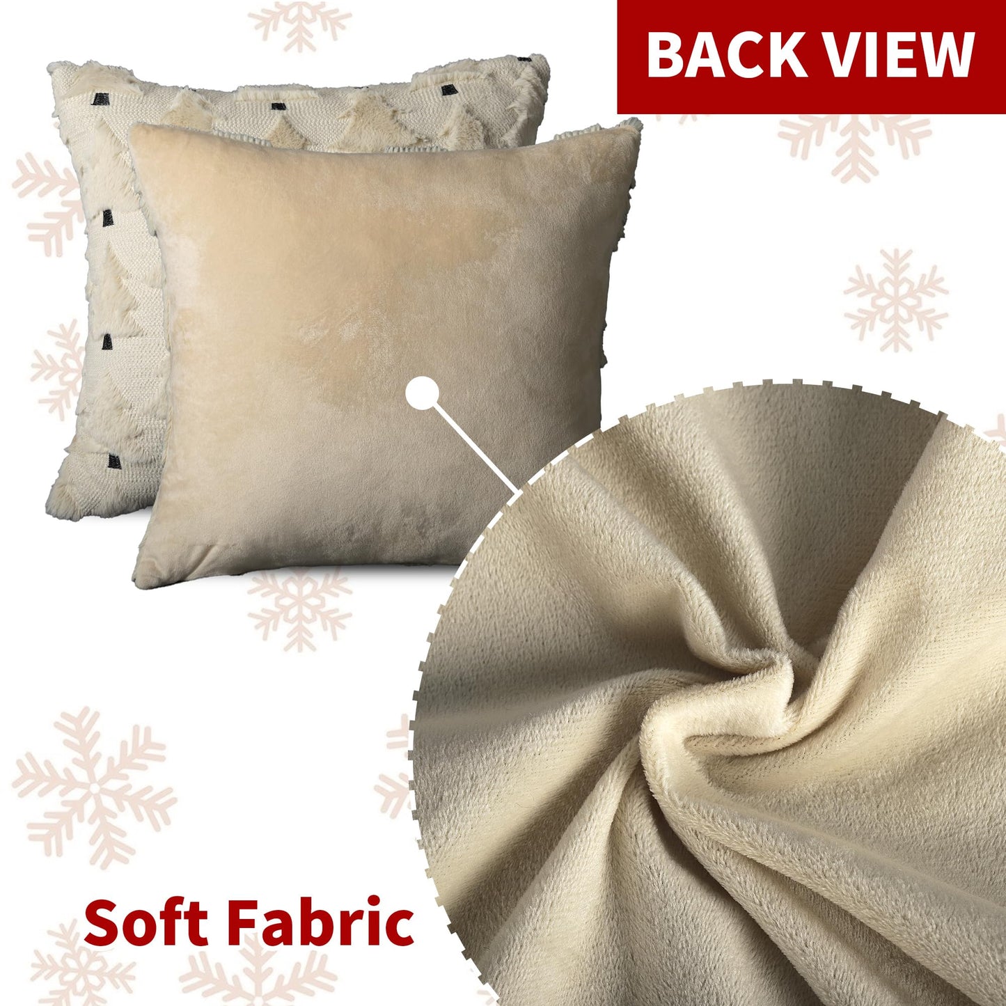 4TH Emotion Christmas Trees Decorative Pillow Covers 18x18 Set of 2, Beige Soft Plush Faux Fur Farmhouse Throw Cushion Cases for Xmas Winter Holiday Home Decor