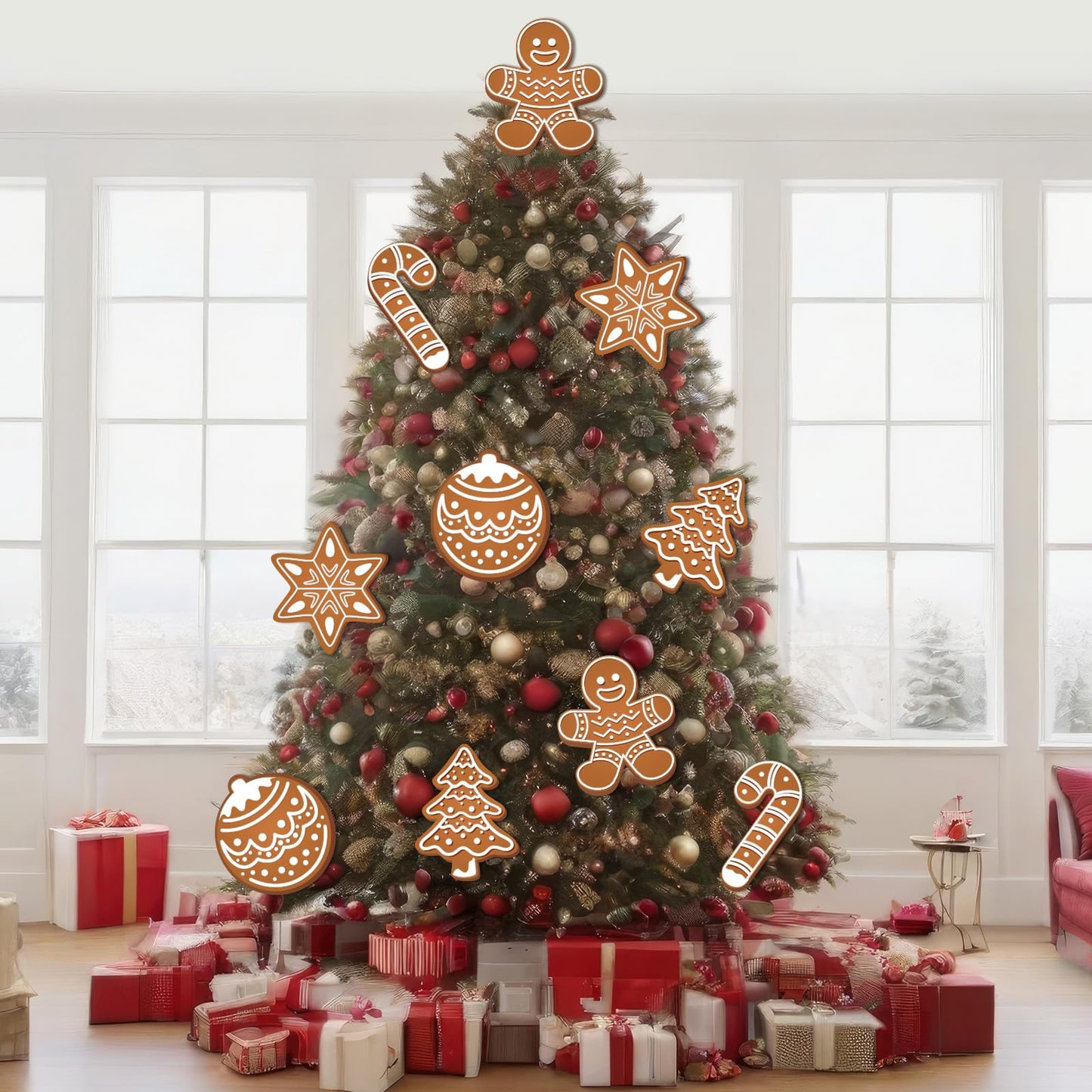 Cinrobiye Christmas Decorations Indoor Tree Picks：10 Pcs Large Gingerbread Man Christmas Tree Picks, Rustic Holiday Ornaments for Xmas Tree Topper Home Winter Party Door Car Decor (10, Gingerbread)