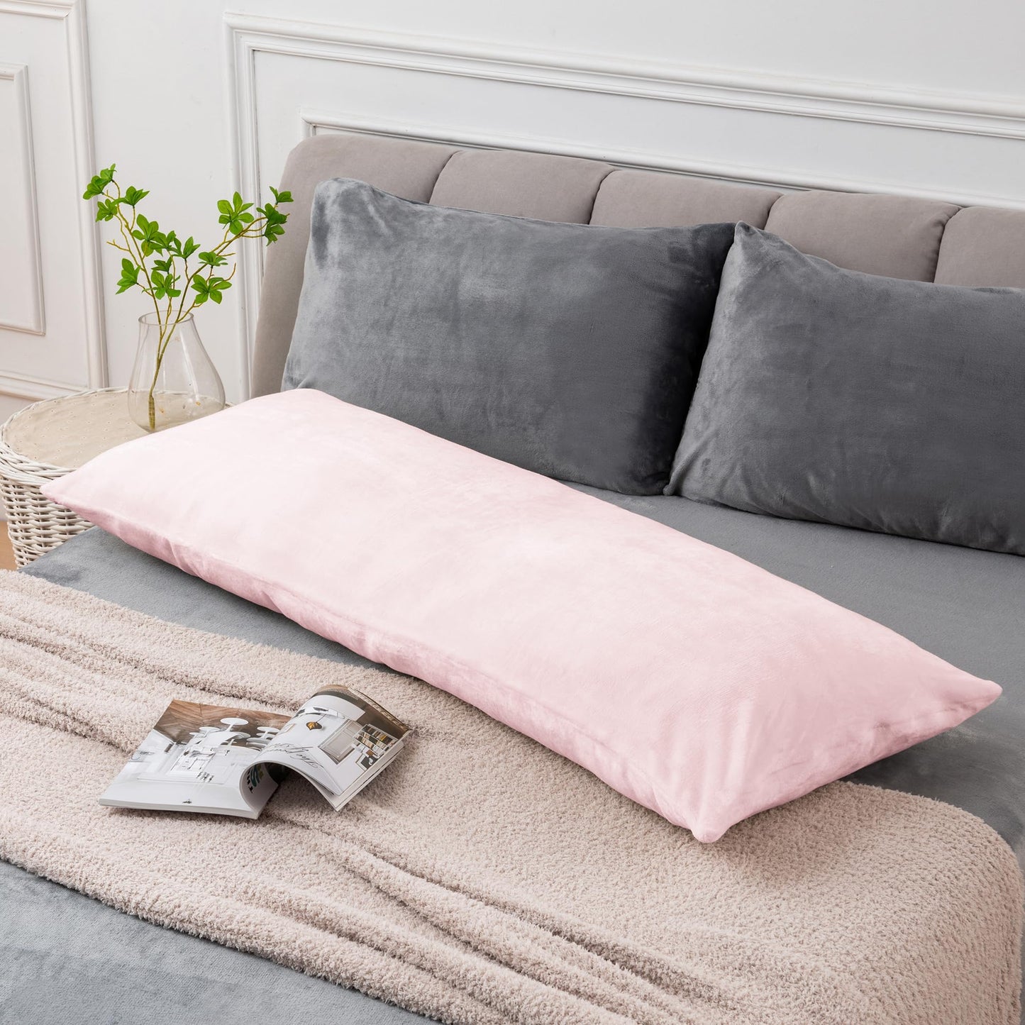 BEDELITE Body Pillow Cover with Zipper Closure, Super Soft and Cozy Fuzzy Fleece Pillowcase 20 x 54 Inches, Luxury Fluffy Plush Long Body Pillow Pillowcase for All Seasons(Pink)