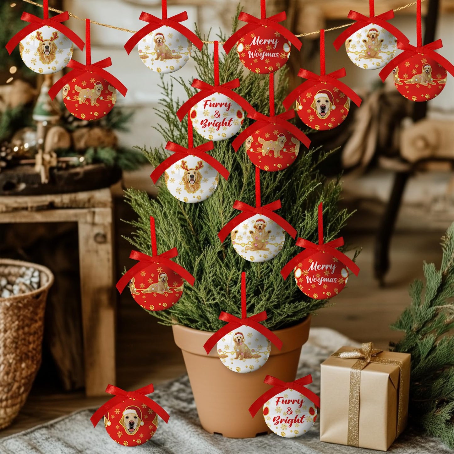 Golden Retriever Christmas Decor - Dog Christmas Tree Decorations Golden Retriever Ornament Hanging Balls, Cute Decorations Ball 2.36 Inch for Xmas Tree Party Home Holiday，Xmas Gifts Set of 16Pcs