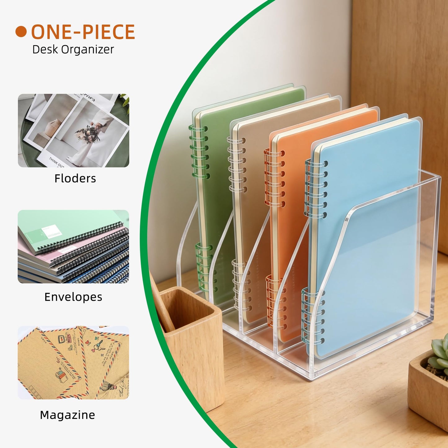 AIDIMOO Acrylic Magazine File Holder, 4 Vertical Compartments Desk Document Sorter Organizer, Clear Folder Rack Binder for Office, Documents, Tablets, Magazines, Books – Home/Classroom Rack