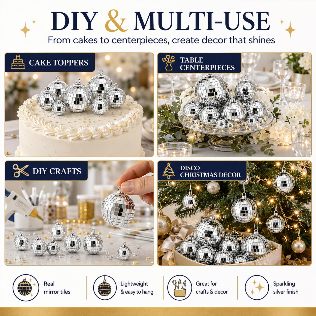 Youdepot 54PCS Mini Silver Disco Balls – Hanging Disco Ball Ornaments for Disco Ball Decor, Mini Disco Balls for Disco Party Decorations, Weddings, Rooms, Cakes & Disco Christmas Decor