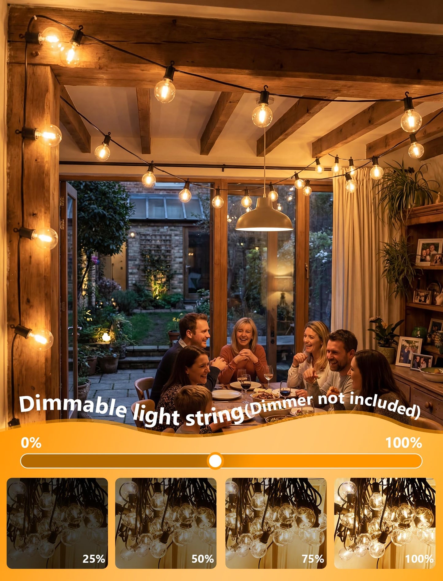 Xingzd 25FT LED Outdoor String Lights, 13 G40 Bulbs Shatterproof Patio Lights, IP65 Waterproof Hanging Connectable Warm White Outdoor Lighting for Outside Backyard Balcony Porch Home Decor