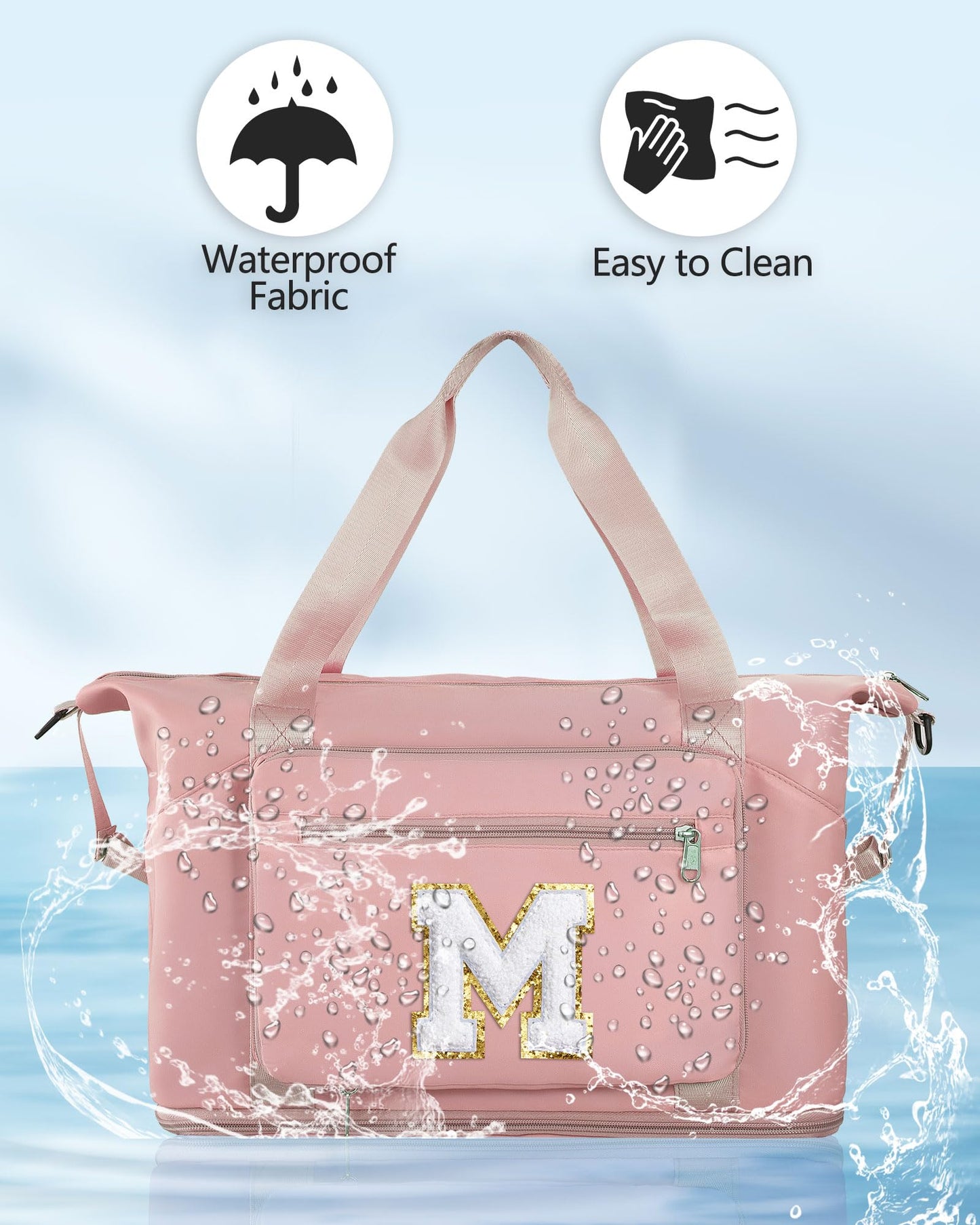 Teenage Girl Gifts, Weekender Bags for Women Travel, Initial Large Overnight Weekend Duffel Bags for Traveling with Shoe Compartment,GYM Duffle Bag for Kids Preteen Tween-Pink M