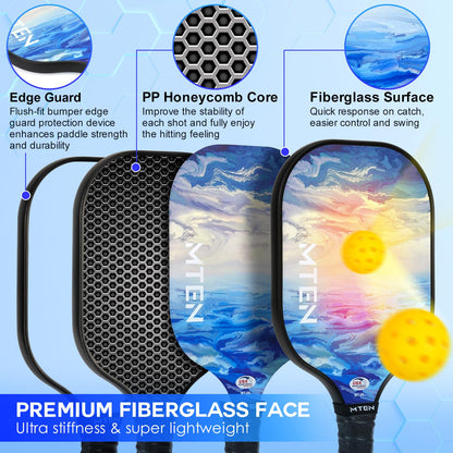 MTEN Pickleball Paddles, Pickleball Paddles Set of 2, USAPA Approved, 2 Paddles with 4 Outdoor Balls, 2 Grip Tapes, 1 Portable Carry Bag, Pickle Ball Set for Beginner