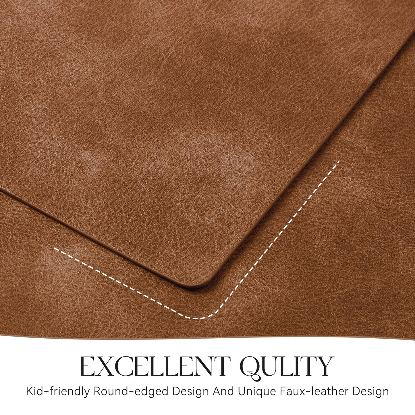 MOSAYT Vinyl Placemats Set of 6-12 X 17 Inch - Faux Leather 100% Waterproof Oil-Proof Wipeable PU Place Mats, Heat Resistant Reversible Table Mats for Kitchen, Dining, Outdoor, Reddish Brown