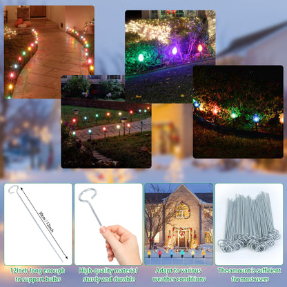 WBCBEC 60Pcs 12 Inch Metal Christmas Light Stakes Christmas Yard Lights Stakes Metal Light Stakes for Christmas Lights Yard Lawn Light Stakes for C7 and C9 Ground Stakes for Christmas Lights