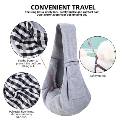Dog Carrier Sling - Reversible Puppy Carrier Purse with Storage Pocket, Hand-Free Dog Sling Carrier for Carry Small Dogs and Cats, Travel Safety Harness, Dog and Cat Harness (Gray)