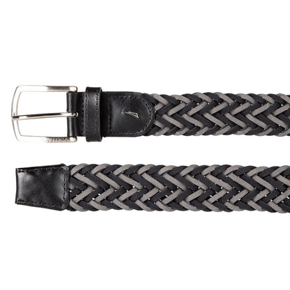 Nautica Men's Casual Leather Belt | Everyday | Classic | Pants | Jeans | Khakis | Chinos | Metal Buckle, Braided Two Tone - Black/Grey, 38 Inches