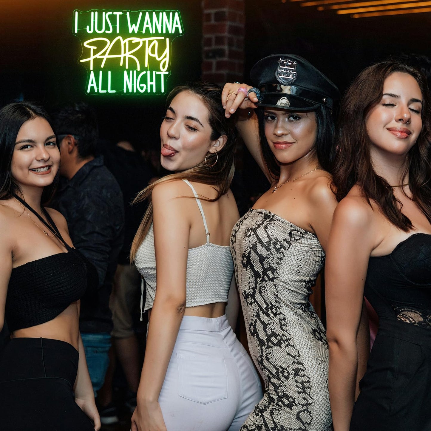 I Just Wanna Party All Night Neon Sign Green Yellow Letter Neon Light Prom Night LED Signs for Wall Dimmable Party Neon Lights Signs for Ball Prom Birthday Bar Decor USB Powered