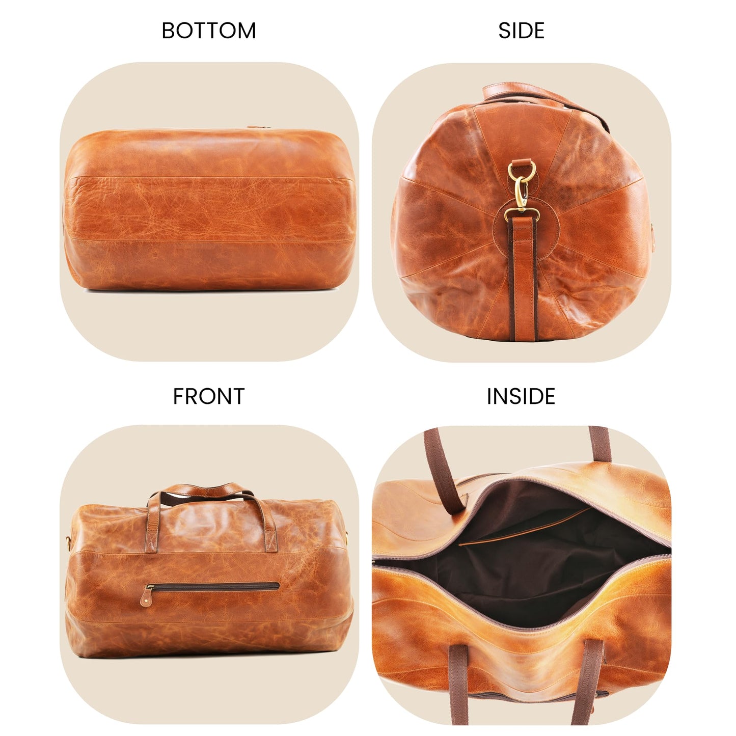 Handmade World Leather Duffle Gym Sports Bag For Men Women 'The GoalGear' Carry all Luggage Hold all Travel Overnighter Weekender Bag (With Strap)