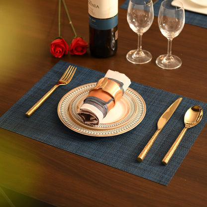 SLKQG Navy Blue Placemats Set of 8 - Easy Clean Washable Vinyl Placemats - Wipeable Heat Resistant Non-Slip Table Mats for Dining Table - 17x12 Inch (Navy Blue, 8)
