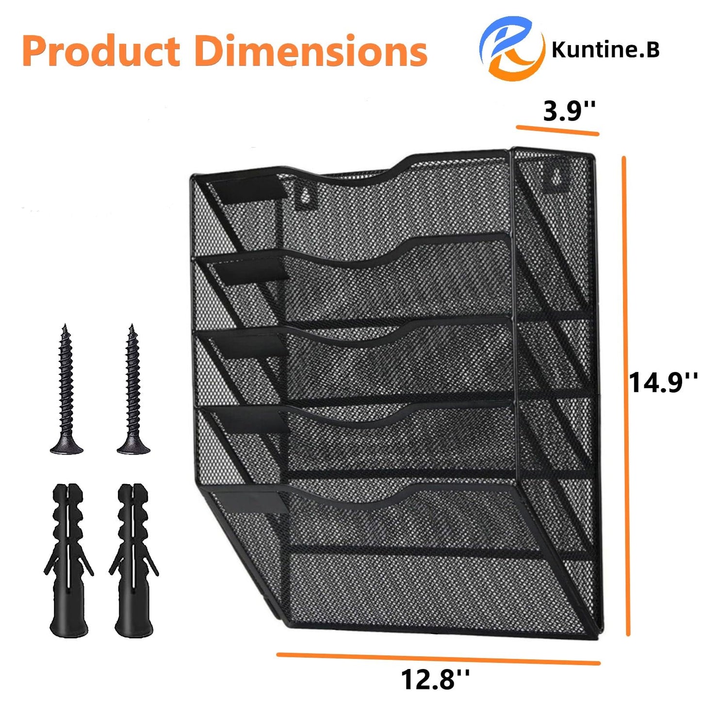 Kuntine.B Wall File Organizer Office Hanging Magazine Holder Wall File Organizer for Office Home (Black, 5 Tier)