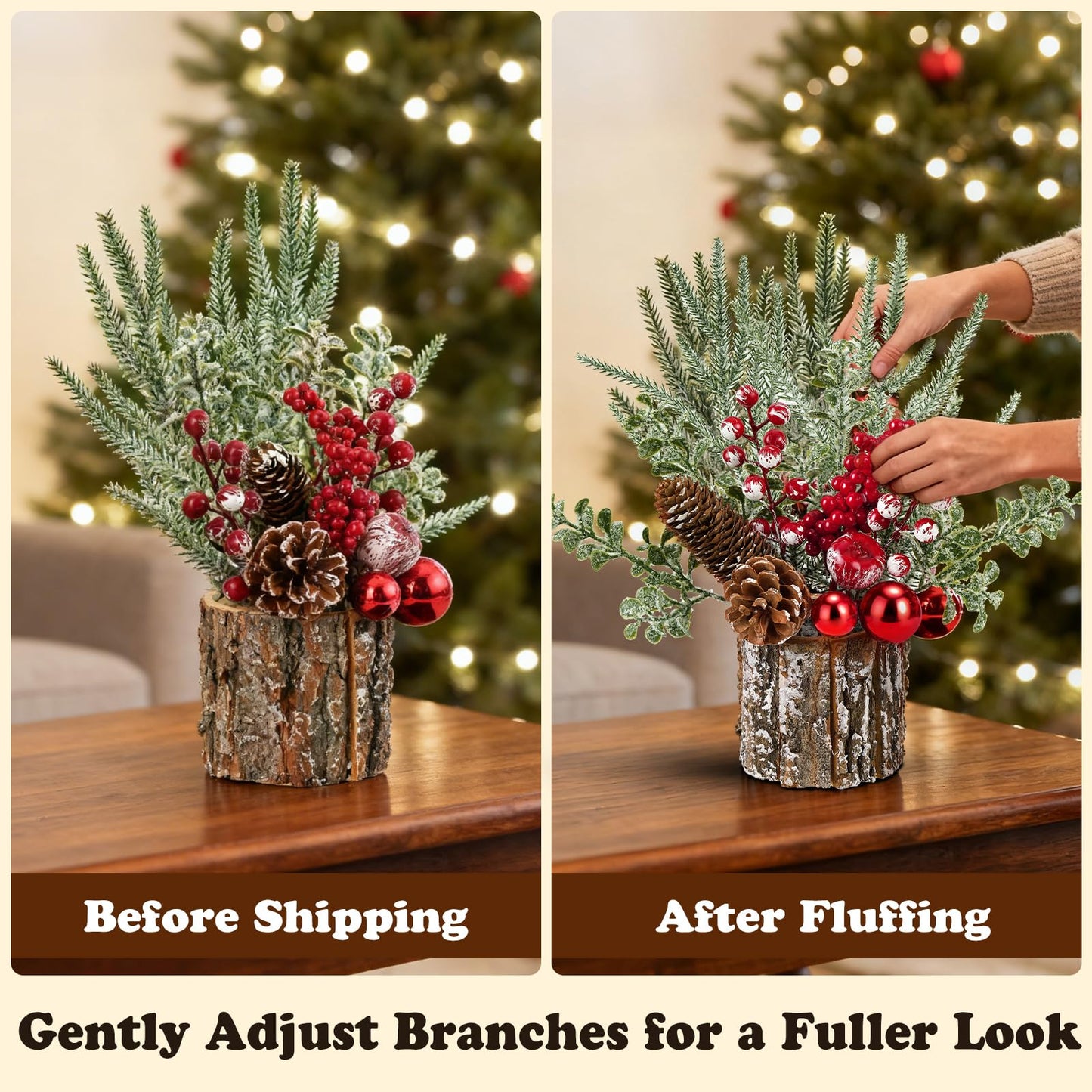Shaxcoq Christmas Centerpieces for Tables – Tabletop Christmas Decorations with Pine, Cones & Berries – Indoor Holiday Decors for Home, Office, Kitchen or Fireplace Mantel