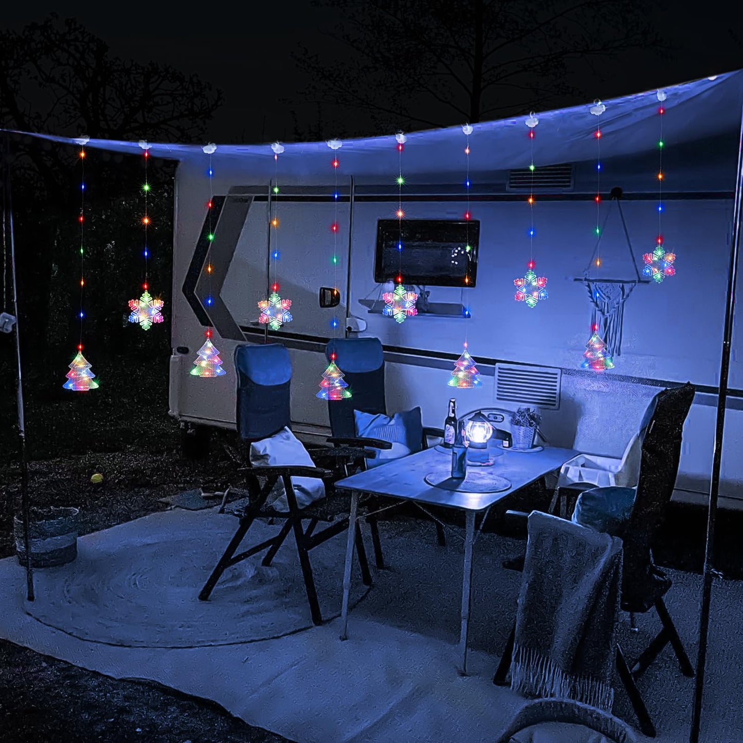 BLOOMWIN Christmas Window Lights Indoor - 2M 160 LED Christmas Window Decorations, Snowflake Curtain Hanging Fairy String Icicle Lights for Xmas Noel Bedroom Holiday Home Outdoor, RGB USB