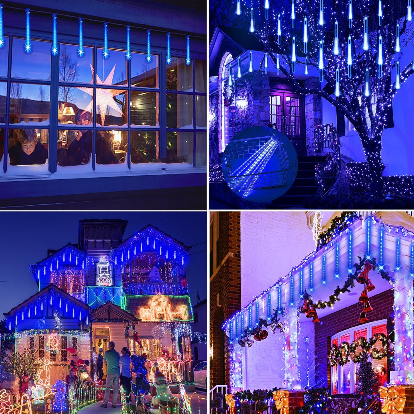 Christmas Lights Outdoors, 32 Tubes(Equivalent to 4 Sets of 8-Tubes) Meteor Shower Rain Lights - Blue lcicle Christmas Light Outdoor for Xmas Tree Wedding Party Holiday House Yard Decor, UL Plug