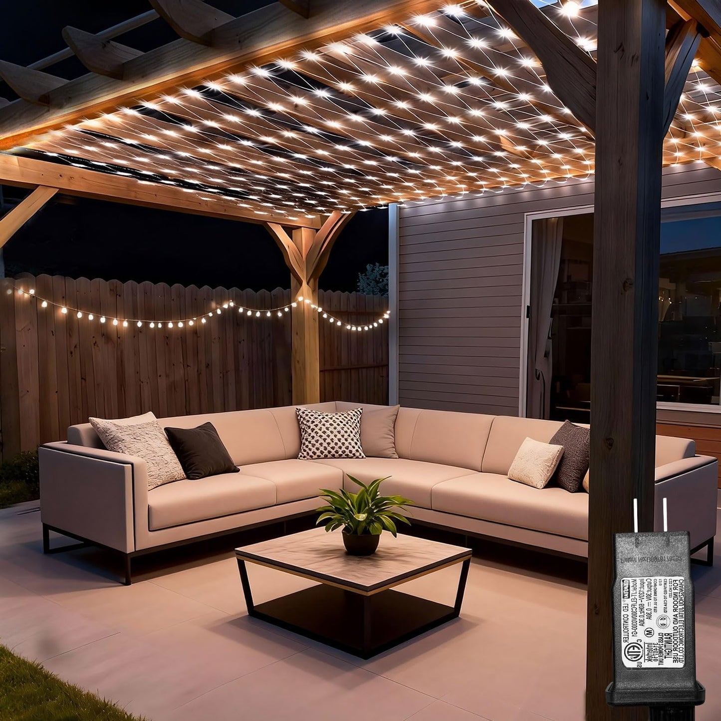 8ft x 8ft Net Lights, 180LED Gazebo Lights Outdoor 8 Modes Timer, Waterproof Connectable Christmas String Lights Clear Wire Plug in for Bushes Patio Pergolas Garden Holiday Party - Cool White